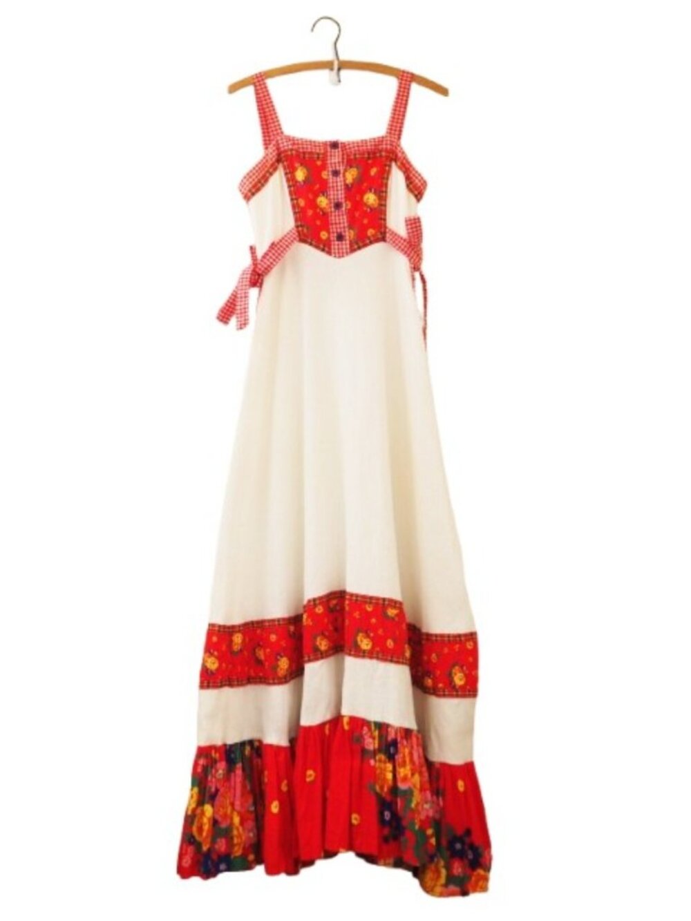 Vintage RARE Gunne Sax Floral Gingham Sleeveless Maxi Prairie Dress sz 11 - Picture 1 of 10